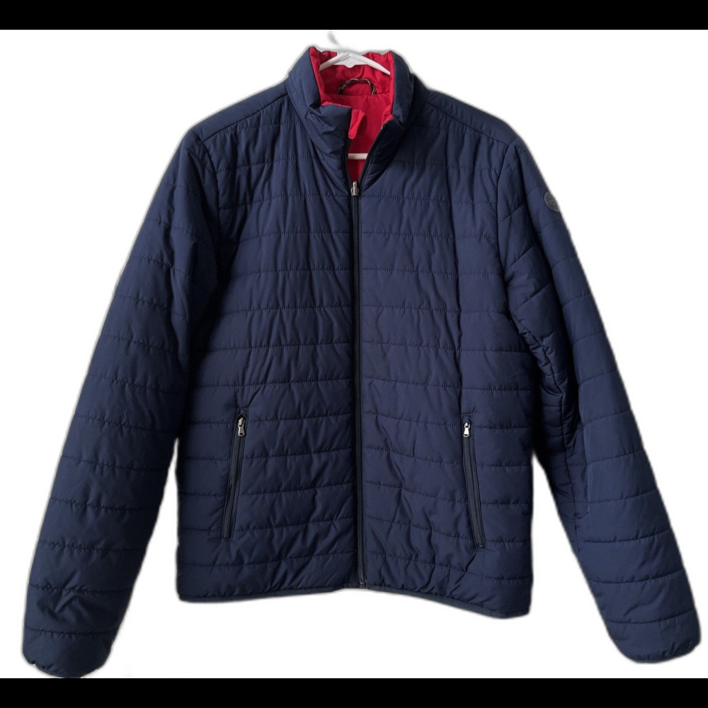 Brooks Brothers Reversible Jacket Mens Small Blue Red Quilted Puffer Full Zip